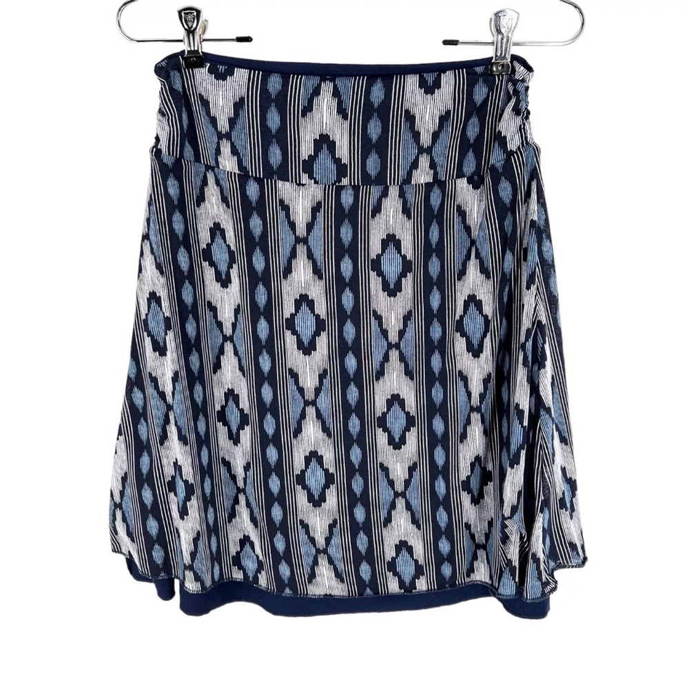 Colorado Clothing Co Reversible Skirt Womens Size Small Blue Ikat Print Knit